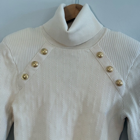 Express Cream Turtleneck Sweater with Gold Accent Buttons, Size M - Picture 2 of 10